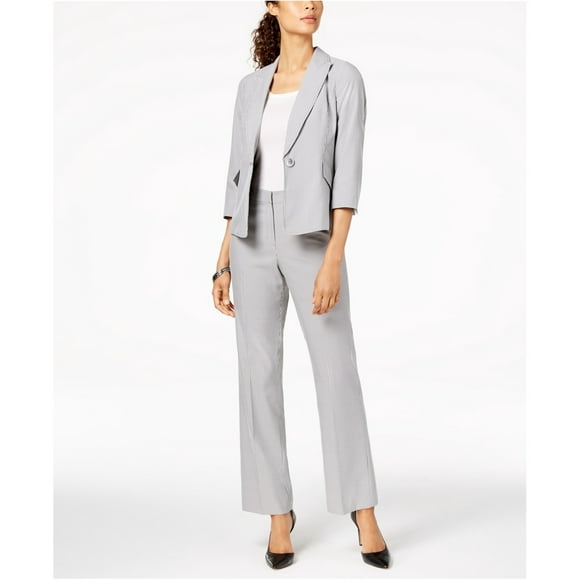 Le Suit Womens One Button Pin Striped Pant Suit, Grey, 2P