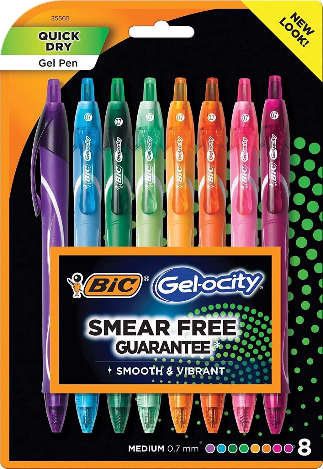 BIC Gel-Ocity Quick Dry Gel Pens, Medium Point Retractable Gel Pen (0.7mm), Assorted Colors, 8-Count