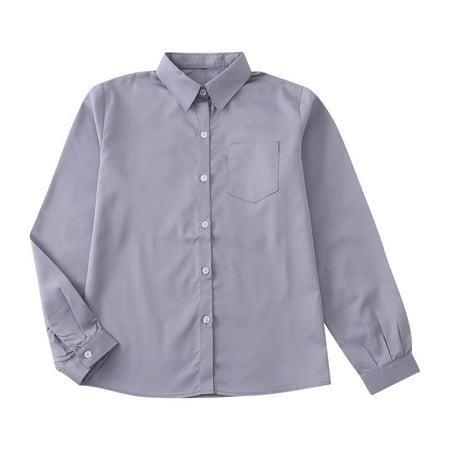 OGLCCG Boys Long Sleeve Dress Shirts Solid Collared Formal Uniform Shirt Summer Casual Cotton Button Down Shirts Size 10-16 Years