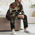 thumbnail image 7 of Yiaed Classical Rose Crown Skull Print Men’s Pajamas Set - Long Sleeve Button Down Sleep Shirt and Pajama Bottoms Sleepwear Set Mens Pjs Sets Men's Pajama Bottoms-Large, 7 of 7