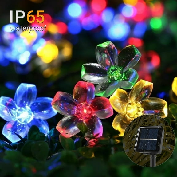 Cherry Blossoms Solar String Lights Outdoor 16 Ft 50 LED, Solar Powered Fairy String Lights 8 Modes, Waterproof Multi-colour String Lights for Outdoor Wedding Party and Holiday