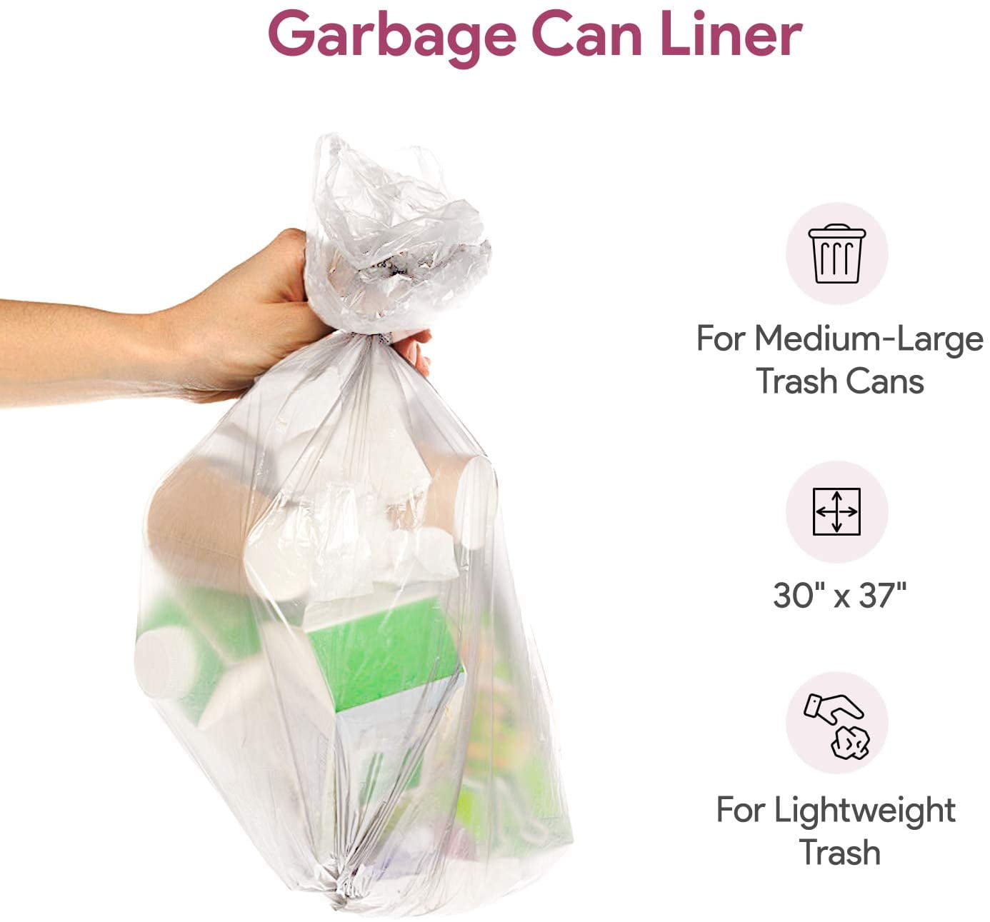 250 ct 30 Gallon Clear Kitchen Bathroom Trash Bag Garbage Can Liners Bags  30x36