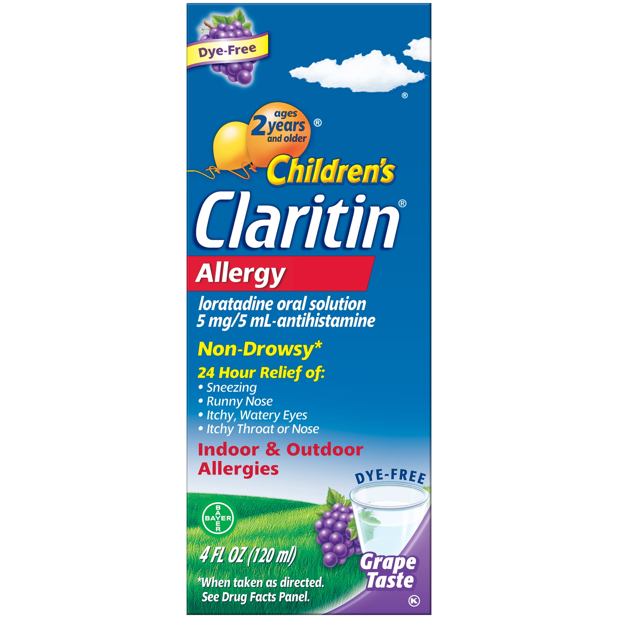 Children's Claritin 24 Hour Non-Drowsy Allergy Relief, Loratadine Antihistamine Grape Syrup Allergy Medicine, Dye-free, 4 fl oz