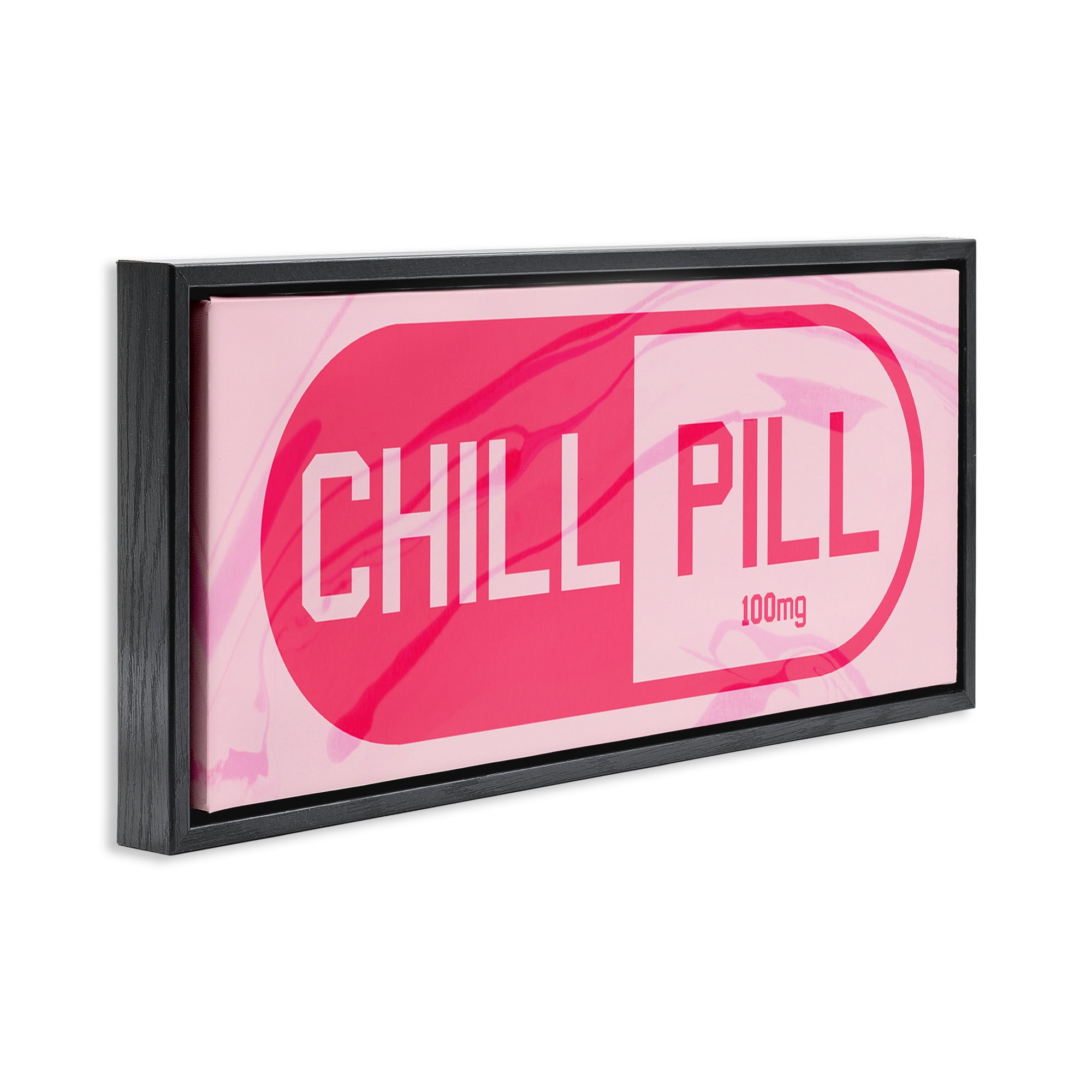 Stupell Industries Chill Pill Modern Pop Typography Painting Black Floater Framed Canvas Art Print Wall Art, 25 x 11