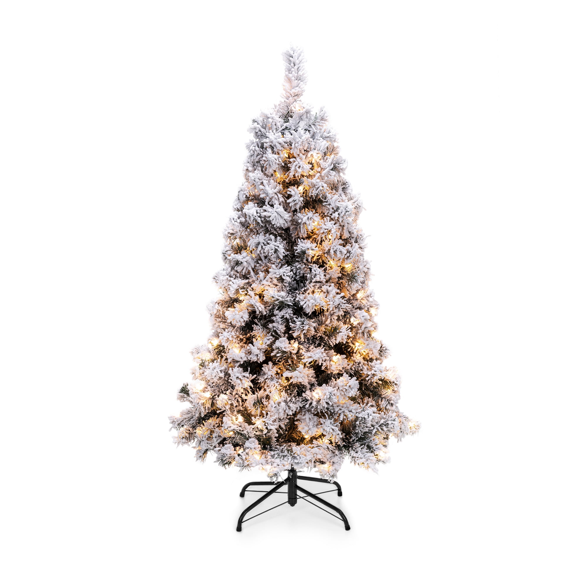 Best Choice Products 4.5ft PreLit Snow Flocked Artificial Christmas