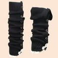 thumbnail image 6 of Black Button Lace Trim Flare Knit Knee High Long Heap Goth Socks Cover Sleeves Kawaii Japanese Style Harajuku Ruffle Winter Leg Warmers for s Women Lolita 80s Party Clothes Accessory Black, 6 of 9