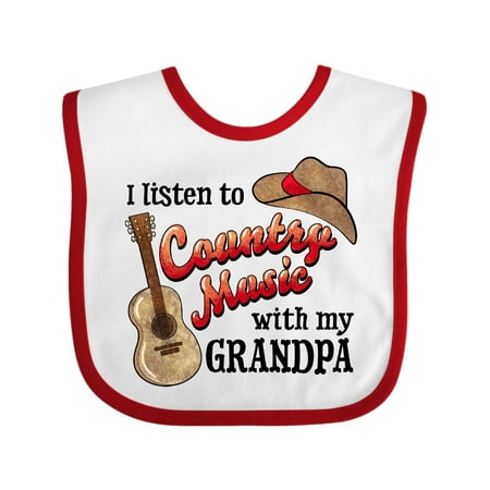 

Inktastic I Listen to Country Music with My Grandpa Guitar and Hat Gift Baby Boy or Baby Girl Bib
