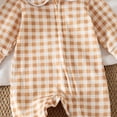 thumbnail image 5 of BOBOGOJP Newborn Baby Boy Girl Gingham Footed Romper Peter Pan Collar Infant Long Sleeve Zipper Jumpsuit Coming Home Outfit Khaki for Size Newborn, 5 of 5
