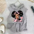 thumbnail image 2 of Bainana 2 Pieces Outfit Set For Girls Toddler Cartoon Print Sleeveless Hoodie Tops And Shorts Set Lightweight Breathable Infant Girls Summer School Play Party Outfits Size 18-24 Months Grey1, 2 of 3