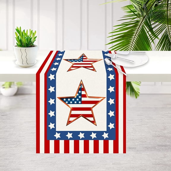4th of July Table Runner Decorations for Home Patriotic Memorial Independence Day Decoration Linen Table Runners 13x72inch