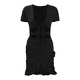 thumbnail image 5 of TMOYZQ Women's Mini Tie Front Cut Out Ruffle Mini Dress V Neck Short Sleeve Bodycon Dresses, 5 of 9