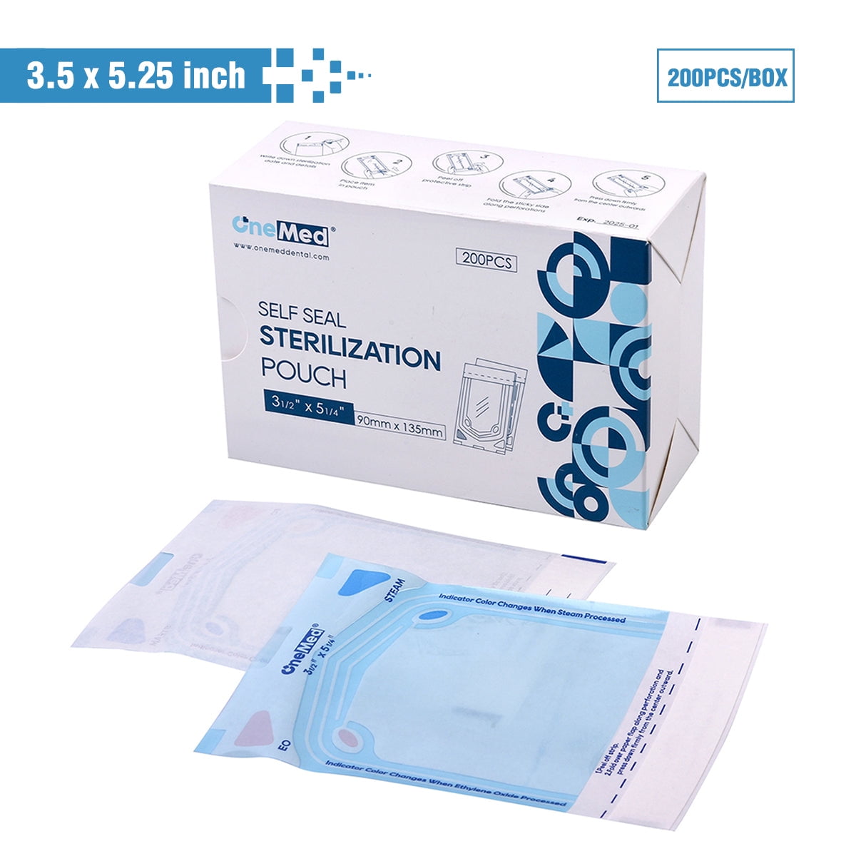OneMed 3.5"x5.25" 200Pcs SelfSealing Sterilization Pouches for Dental