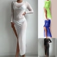 thumbnail image 7 of Alkepwun Swimsuit Cover ups for Women Sheer Mesh Crew Neck Length Bathing Suit Cover Up Long Sleeve Side Slit Summer Beach Dress Lightweight Breathable Bikini Swimwear, 7 of 7