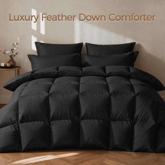 KAKABELL Goose Feather & Down Comforter Oversized King Size, 3D-Baffle Box Construction, 8 Corner Tabs,Top-Grade White Goose Feather & Down 100% Cotton Cover, Soft & Airy, 98" x 120"