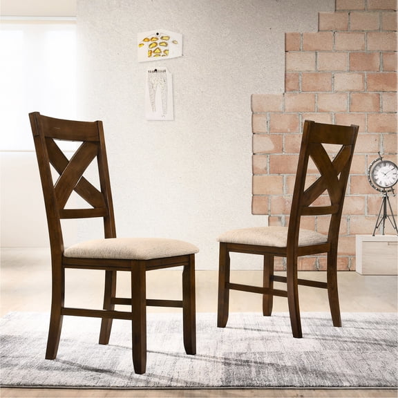 X-Back Dining Chairs with Tan Fabric / In Dining Environments / Set of 2 for Decor