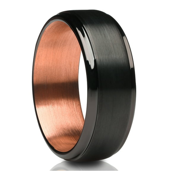 Rose Gold Tungsten Ring,8mm Wedding Ring,Black Wedding Ring,Tungsten Carbide Ring,Brush Tungsten Ring