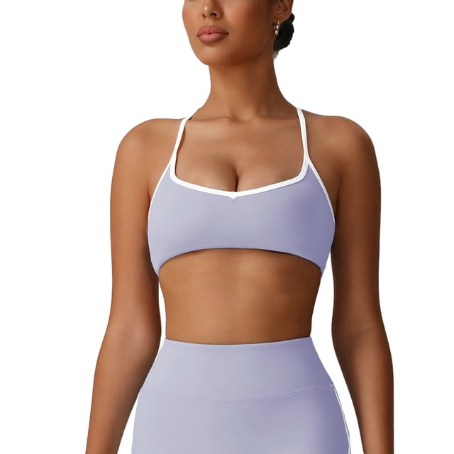 Fsgntruao Everyday Bra for Women V-Neck Contrast Solid Color Padded Sports Bra
