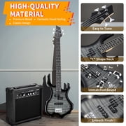 Glarry Full Size 4 String Electric Bass Guitar Burning Fire Tiger Stripe with SS Pickups and Amp, Black
