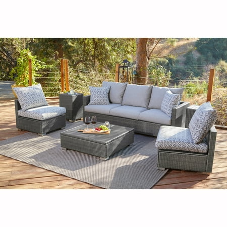 Handy Seat - Handy Living Aldrich Grey Indoor/Outdoor 6 pc Seating Group with Taupe and Grey Cushions