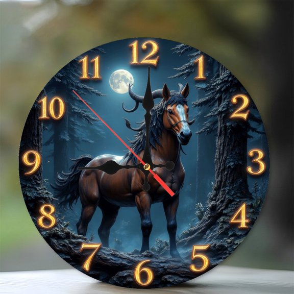 Horse Wall Clock 10-Inch Silent Wooden Wall Clock, Battery Operated (AA Batteries Not Included), Artistic Home Decor