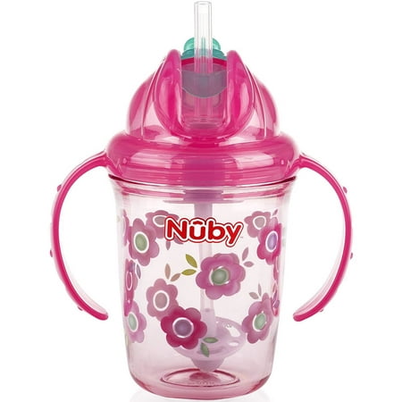 Nuby Active Sipeez 360 Flip N' Sip Straw Sippy Cup, Pink