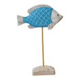thumbnail image 3 of Escultura de pez de madera sobre soporte, regalo de verano oceánico, decoración náutica coleccionable para el hogar. Azul claro, 3 of 8
