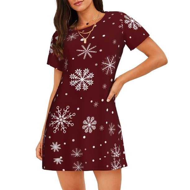 Fotbe Romantic white snowflakes Bata de Dormir para Mujer con Estampado, Camisón de Algodón de Manga Corta, Ropa de Dormir Casual