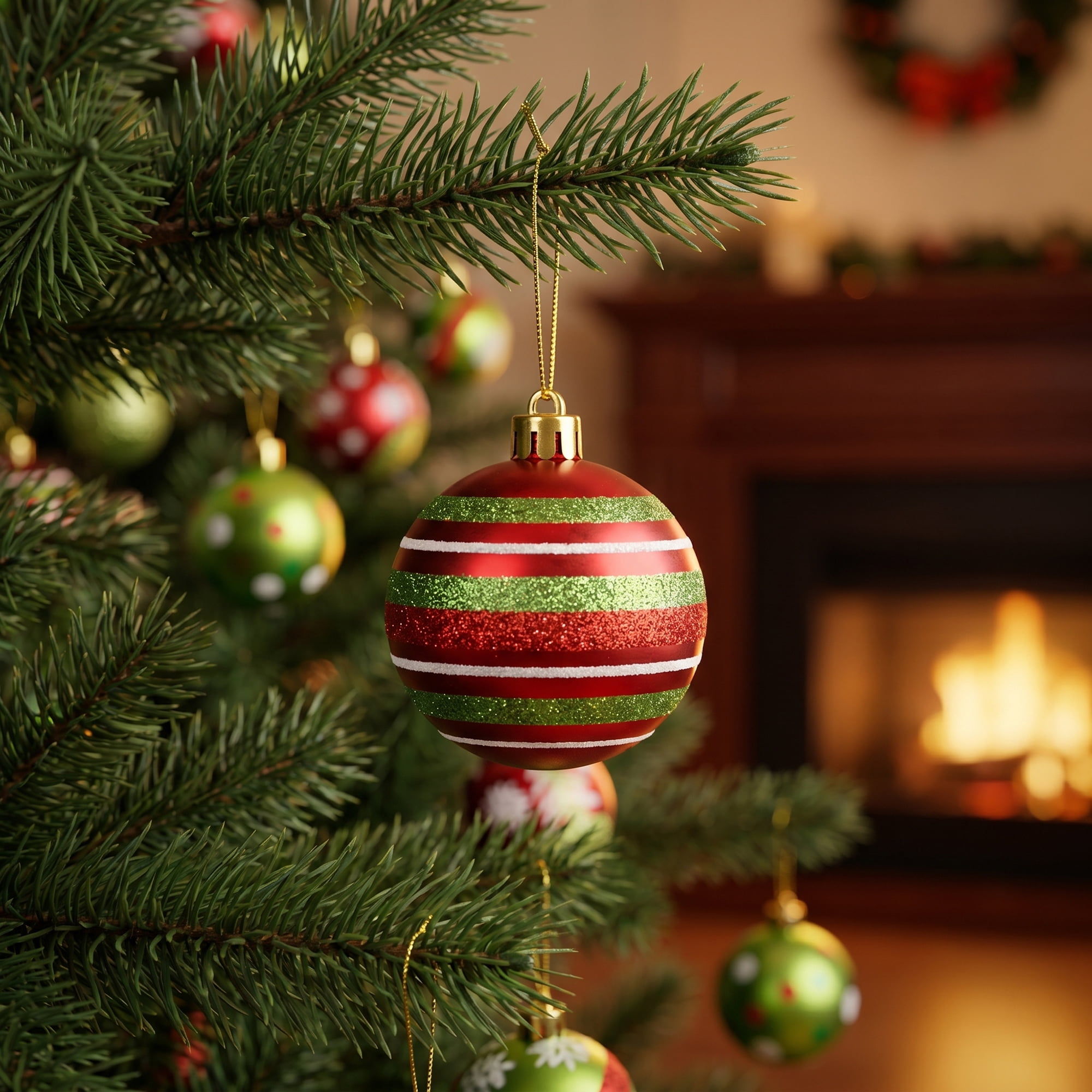 Unique Bargains 6Pcs Handpainted Christmas Painted Sphere Tree Ornaments Green 2.4"