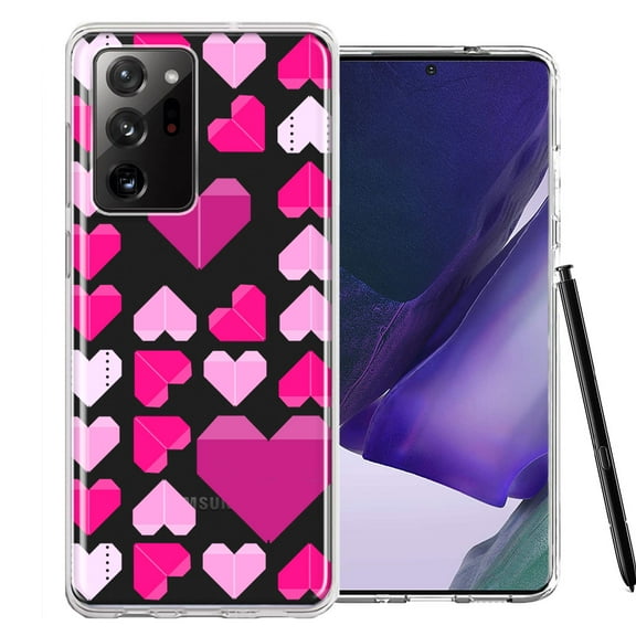 MUNDAZE for Samsung Galaxy Note 20 Ultra Pink Purple Origami Valentine's Day Polkadot Hearts Design Double Layer Phone Case Cover