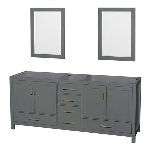 Wyndham Collection Sheffield 79" Solid Wood Double Bathroom Vanity in Dark Gray