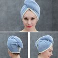 thumbnail image 4 of Terciopelo de coral suave Mujeres Instantáneo Secado Sombrero Microfibra Súper húmedo Curly Hair Care Wrap Linda gorra Loop Turban Toalla Baño Azul Luz Gris seitruly HA010397-04, 4 of 6