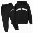 thumbnail image 4 of Young Boys Clothes Long Sleeve Hooded Pullover Solid Color Sweatshirt With Pockets + Pants 2pcs Fall Winter Outfit Set for 3-14 Years Boy,Black,3-4 Years, 4 of 4