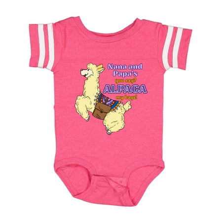 

Inktastic Nana and Papa s You Say ALPACA My Bags with Jumping Alpaca Gift Baby Boy or Baby Girl Bodysuit