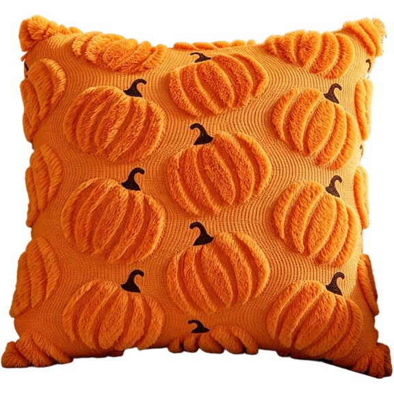 Halloween Pillow Cover, Pumpkin Cushion Case, Decorative Pillowcase, 20x20 Inch Static Plush Pattern Soft Sofa Lumbar Couch Shell Layer Without Insert, Orange