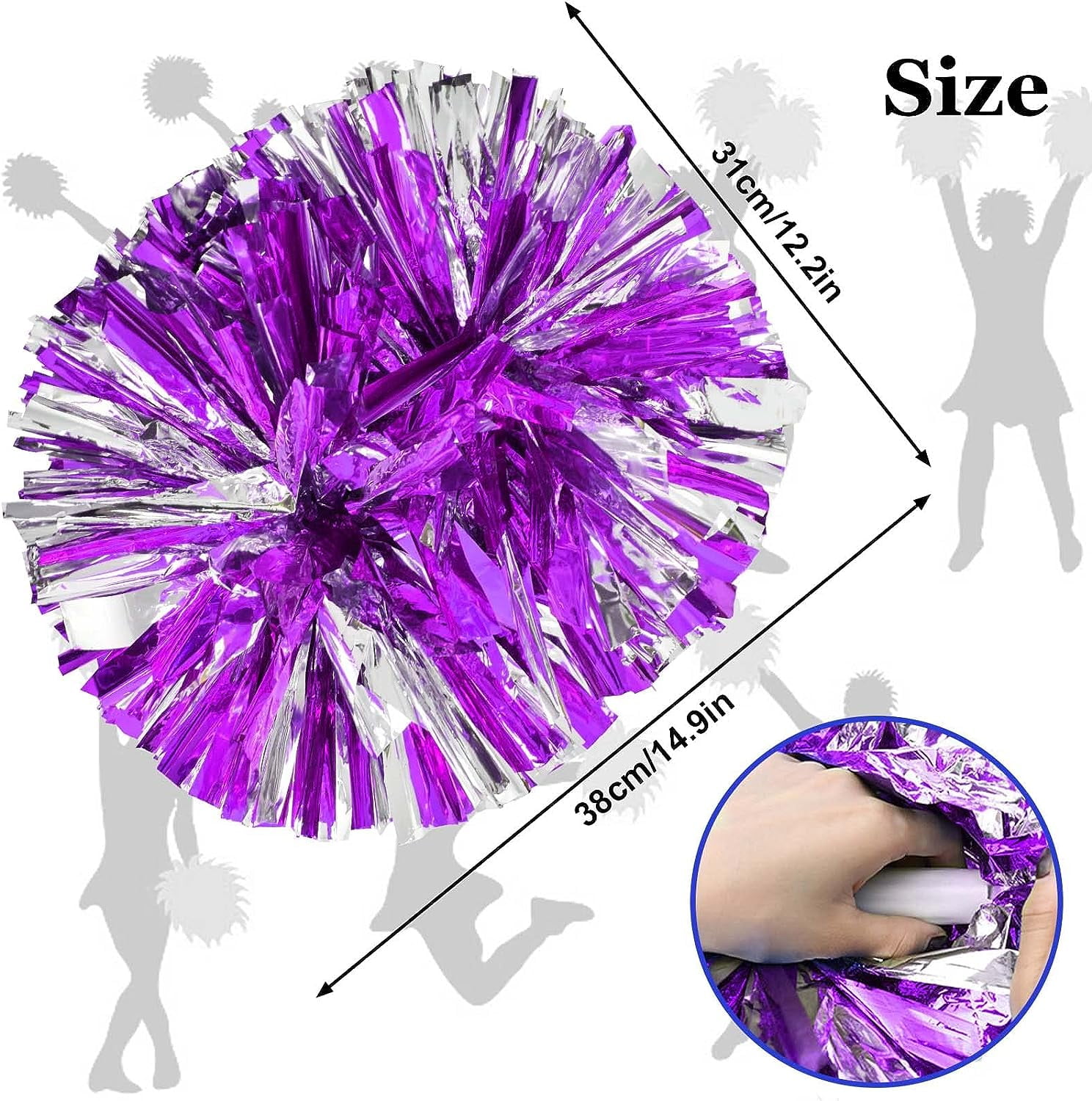 LINLIN Pom Poms Cheerleader 2 Pieces Metallic Cheerleading Pompons Flower Ball, Aerobics Cheerleading Pom Poms, for Sports Dance Cheerleading Pompons Plastic