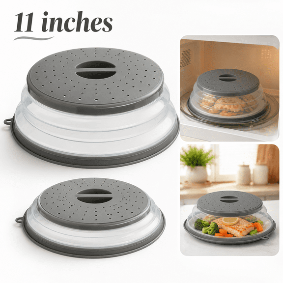 USTOP Microwave Splatter Cover, 11 in Microwave Plate Cover with Hook Hole,BPA-Free Silicone & Plastic,Dishwasher-Safe Kitchen Gadget for Fruit Vegetables.