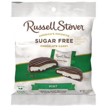 RUSSELL STOVER Sugar Free Dark Chocolate Mint Patties Candy, 1.5 oz. bag