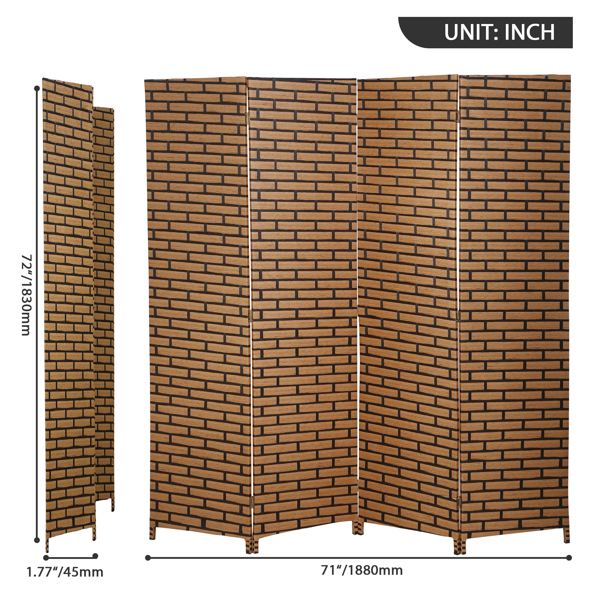 CL.HPAHKL 4 Panels Room Divider and Folding Privacy Screen, 6 ft Tall Wood Mesh Hand-Woven Design Wall Divider, Partition Room Dividers for Home Office Restaurant Bedroom