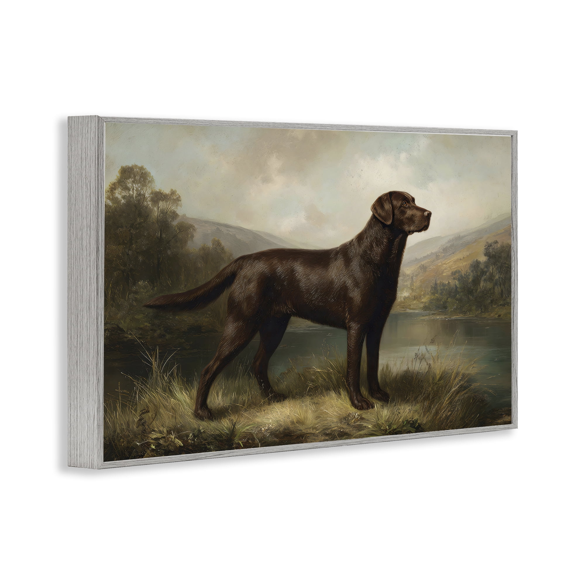 Stupell Industries On Alert Hunting Dog Gray Framed Giclee Art, design by Petal Prints Design