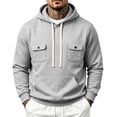 thumbnail image 2 of WIZUTIZ Men's Pullover Hoodie Thick Fleece Cargo Sweatshirt for Men Solid Color Multi Pocket Knit Hooded Sweatshirt Warm Oversized Casual Workwear Athletic Streetwear, 2 of 9