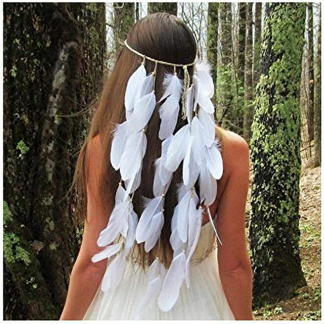 Diadema de plumas de verano, tocado bohemio hippie, cadena para la cabeza de los años 20, accesorios para el cabello, peinado, maquillaje, graduación, mujeres y niñas