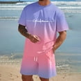 thumbnail image 3 of LEKDFST Mens Short Sets 2 Piece Outfits Letter Printing Short Sleeve Shirts and Shorts Casual Summer Outfits Sets Purple M, 3 of 6