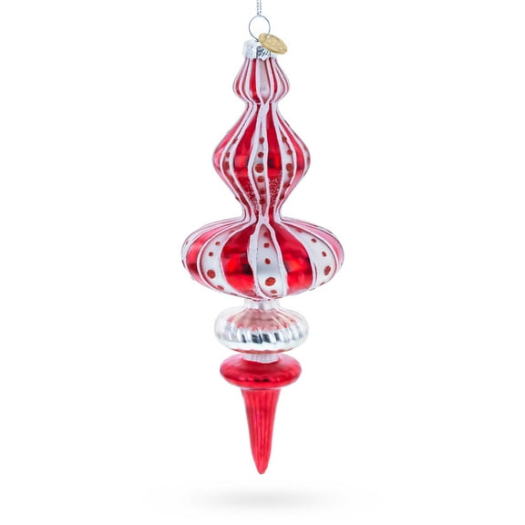 Candy Cane Carnival Swirl Finial Glass Christmas Ornament