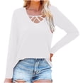 thumbnail image 1 of Mode Femme Couleur Unie Col Rond Manches Longues T-Shirt Décontracté Blouse, 1 of 1