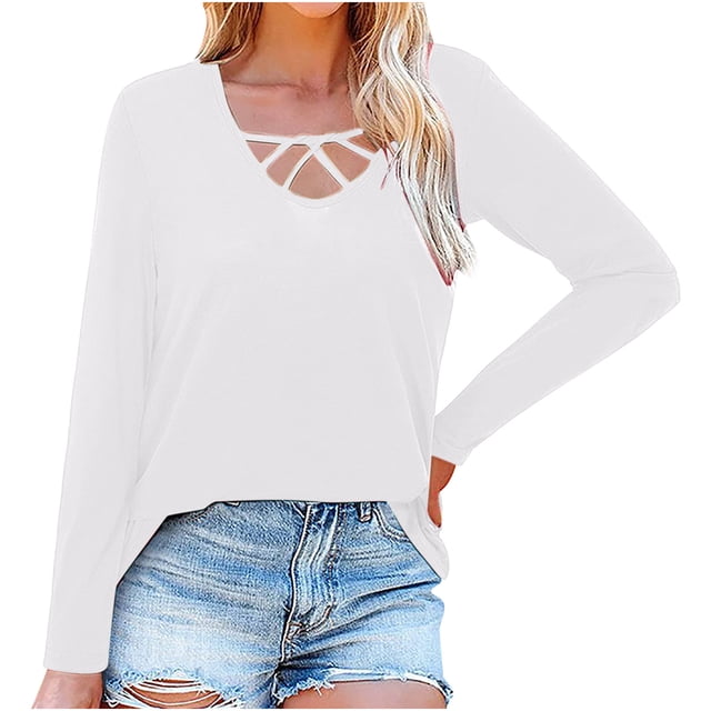 Mode Femme Couleur Unie Col Rond Manches Longues T-Shirt Décontracté Blouse