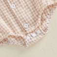 thumbnail image 7 of UngA Newborn Baby Boy Summer Clothes Gingham Button Down Shirt Bubble Romper Short Sleeve Plaid Collared Bodysuit Infant Boy Outfits (Beige,6-12 Months), 7 of 7