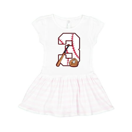 

Inktastic Baseball Third Birthday- three years old Gift Toddler Girl Dress