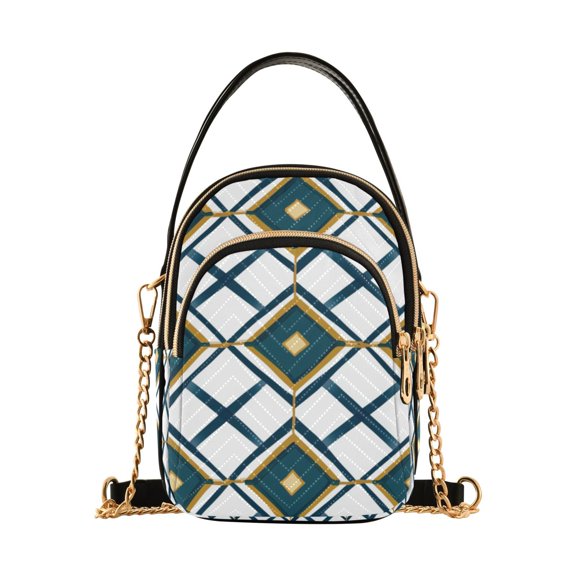 FORMRS Crossbody Bag for Women Quilted Travel Shoulder Cell Phone Purse with Chain Strap Handbag, Gold Geometric Pattern