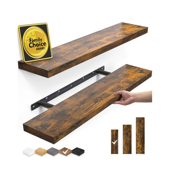 Juego de 2 estantes flotantes BAYKA de madera rústica de 22,5 cm (marrón rústico)