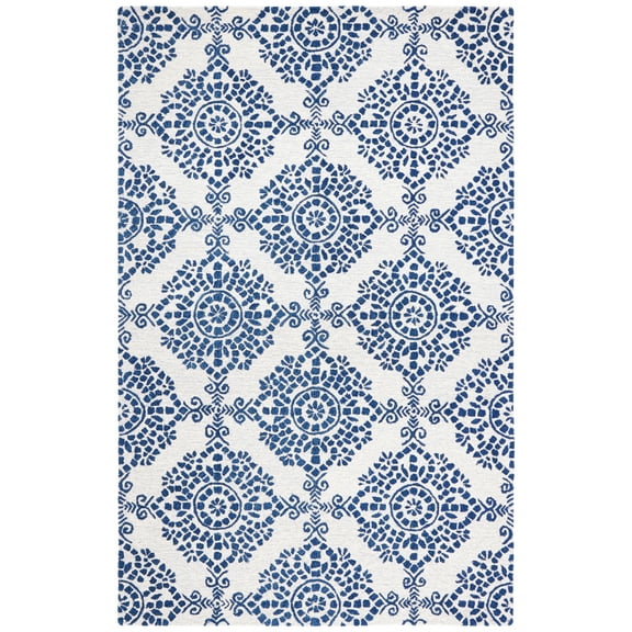 SAFAVIEH Micro-Loop Wichita Medallion Area Rug, Ivory/Blue, 8' x 10'